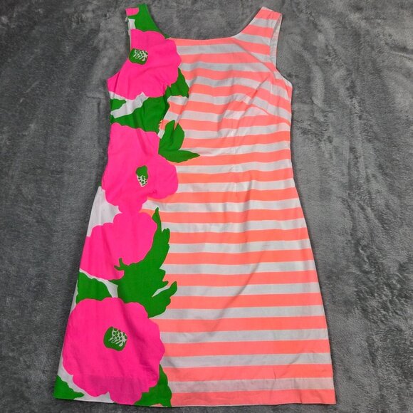 Lilly Pulitzer Dress Womens 0 Delia Sunrise Orange Stripe Wildflower Shift - Picture 1 of 11
